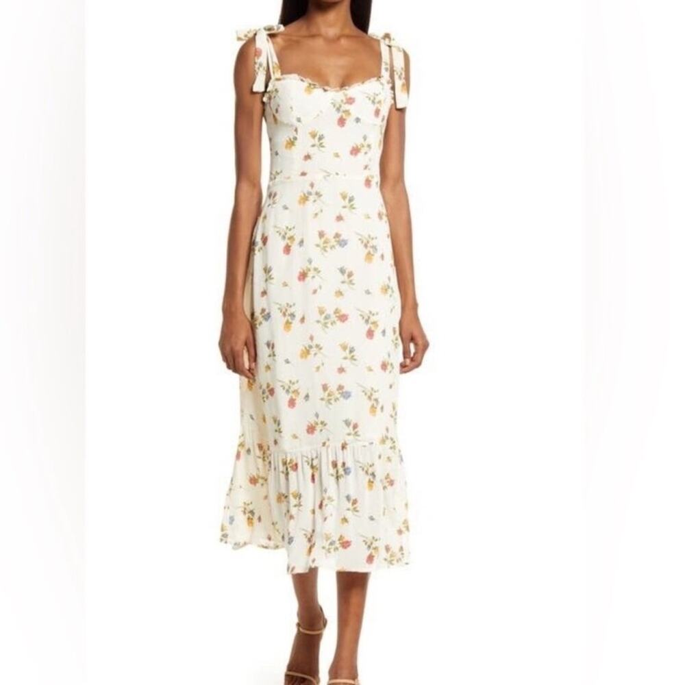 Reformation Women’s Nikita Tie Strap Noemi Floral Ivory Slip Midi Dress Size 10
